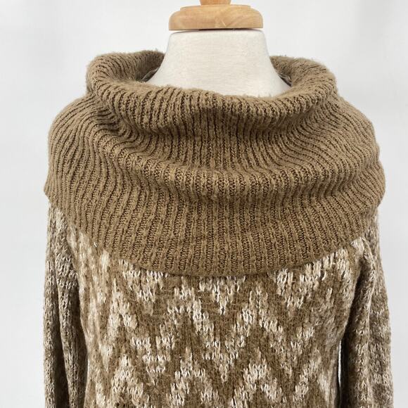 Wooden Ships Sweater Cowl Neck Chevron Patterned Wool Pullover Beige Womens M/L - Picture 3 of 8